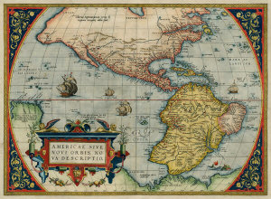 Abraham Ortelius - 1570 map of the Americas, or the New World (Americae sive novi orbis, nova descriptio)