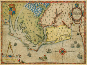 John White and Thomas Harriot - 1590 map of Virginia and the Carolinas (Americæ pars, nunc Virginia dicta)